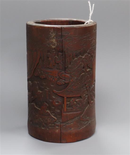 A Chinese bamboo brush pot 13cm high